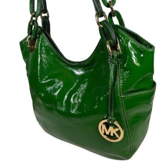 Michael Kors Lillie Purse Kelly Lime Green Gold Hobo Leather Chain Handbag Tote - Picture 3 of 16